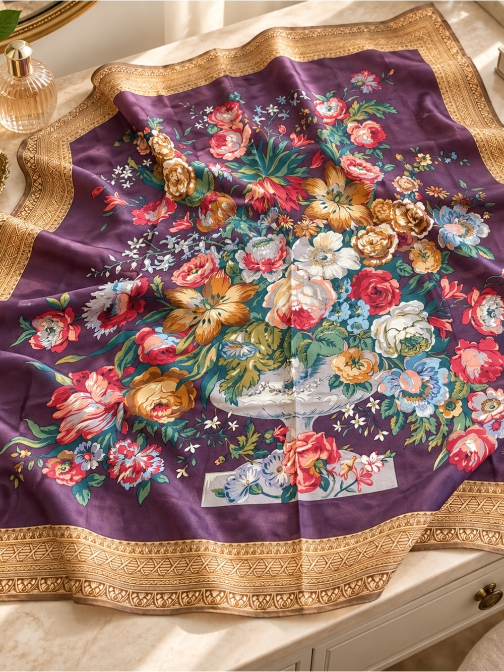 Vintage Club 7 Echo 100% Silk Floral Scarf 35” Made in Italy